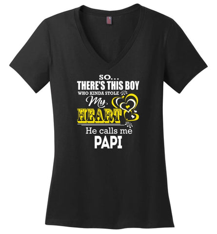 This Boy Who Kinda Stole My Heart He Calls Me Pa Ladies V-Neck - Black / M