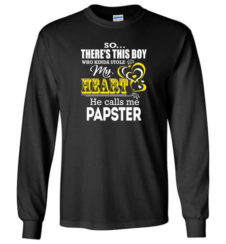 This Boy Who Kinda Stole My Heart He Calls Me Papster - Long Sleeve T-Shirt - Black / M