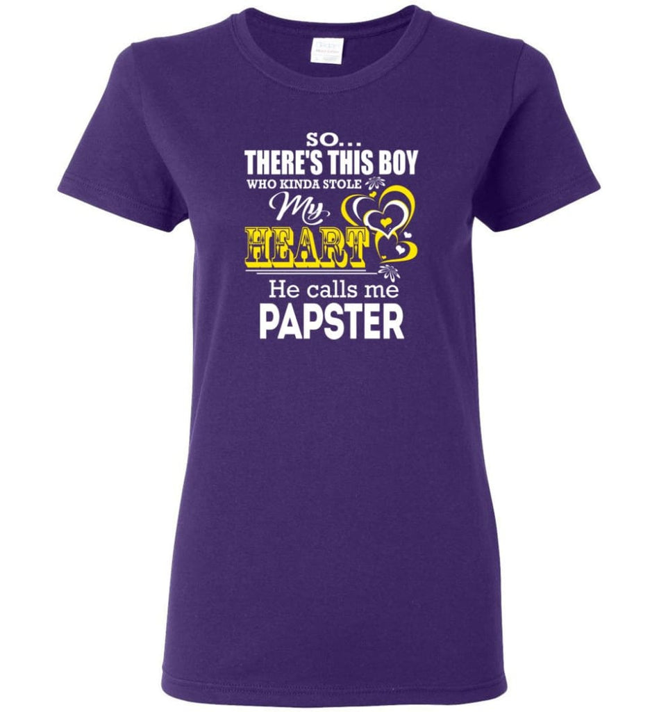 This Boy Who Kinda Stole My Heart He Calls Me Papster Women Tee - Purple / M