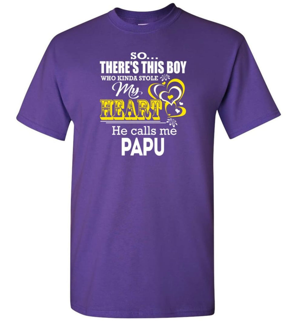 This Boy Who Kinda Stole My Heart He Calls Me Papu - Short Sleeve T-Shirt - Purple / S