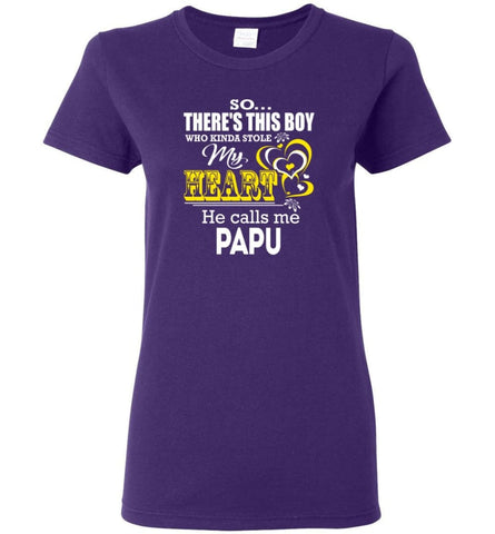 This Boy Who Kinda Stole My Heart He Calls Me Papu Women Tee - Purple / M