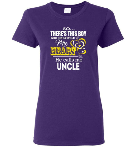 This Boy Who Kinda Stole My Heart He Calls Me Uncle Women Tee - Purple / M