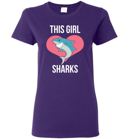 This Girl Loves Sharks Shark Lover Graphic Tee Women Tee - Purple / M