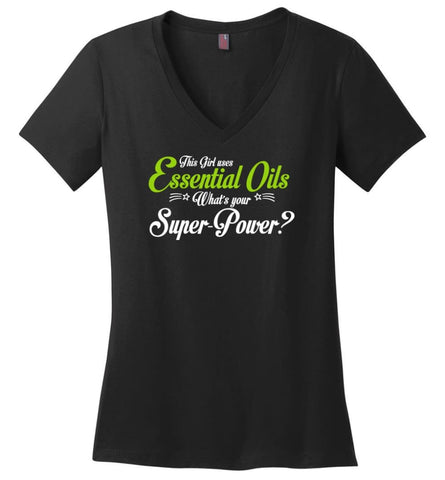 This Girl Uses Essential Oils Ladies V-Neck - Black / M
