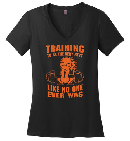 Training To Be The Best Like No One Ever Was Pokemon Gym Charmander Ladies V-Neck - Black / M