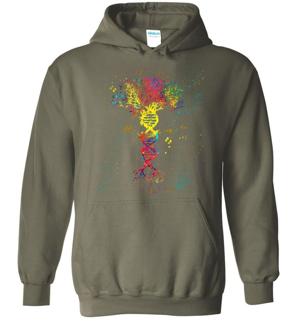 Tree Life Water Color Colorful DNA Tree - Hoodie - Military Green / M - Hoodie