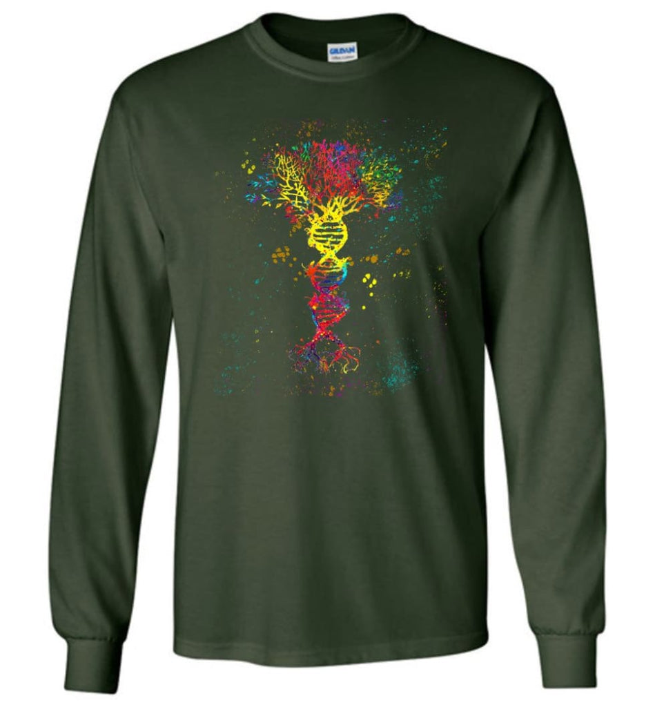 Tree Life Water Color Colorful DNA Tree - Long Sleeve - Forest Green / M - Long Sleeve