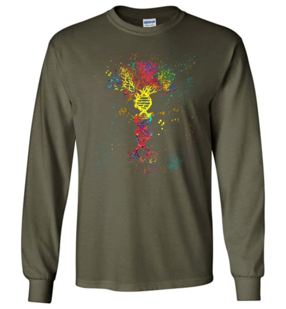 Tree Life Water Color Colorful DNA Tree - Long Sleeve - Military Green / M - Long Sleeve