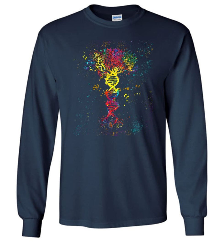 Tree Life Water Color Colorful DNA Tree - Long Sleeve - Navy / M - Long Sleeve