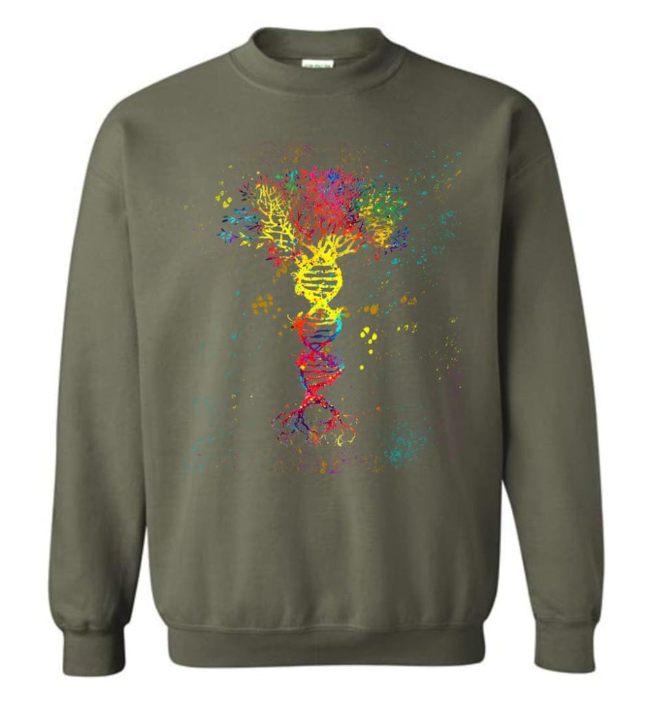 Tree Life Water Color Colorful DNA Tree - Sweatshirt - Military Green / M - Sweatshirt