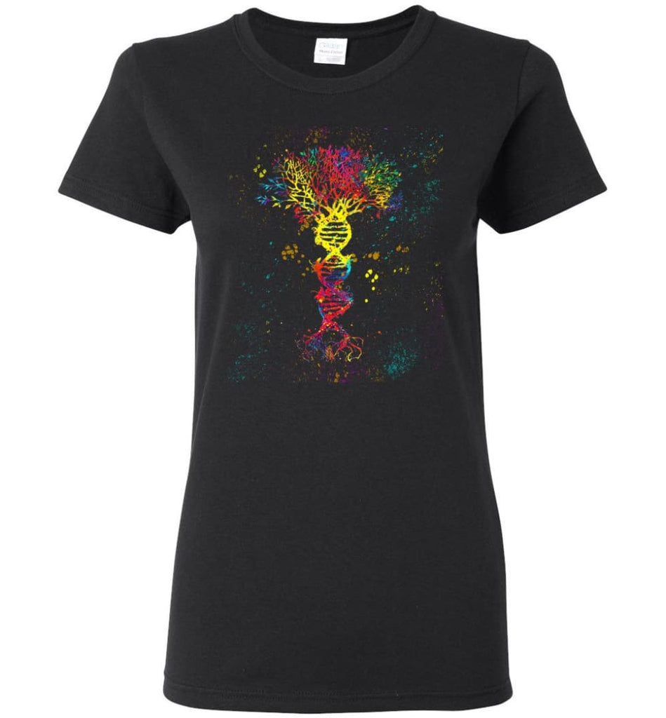 Tree Life Water Color Colorful DNA Tree - Women Tee - Black / M - Women Tee