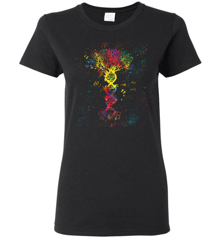 Tree Life Water Color Colorful DNA Tree - Women Tee - Black / M - Women Tee