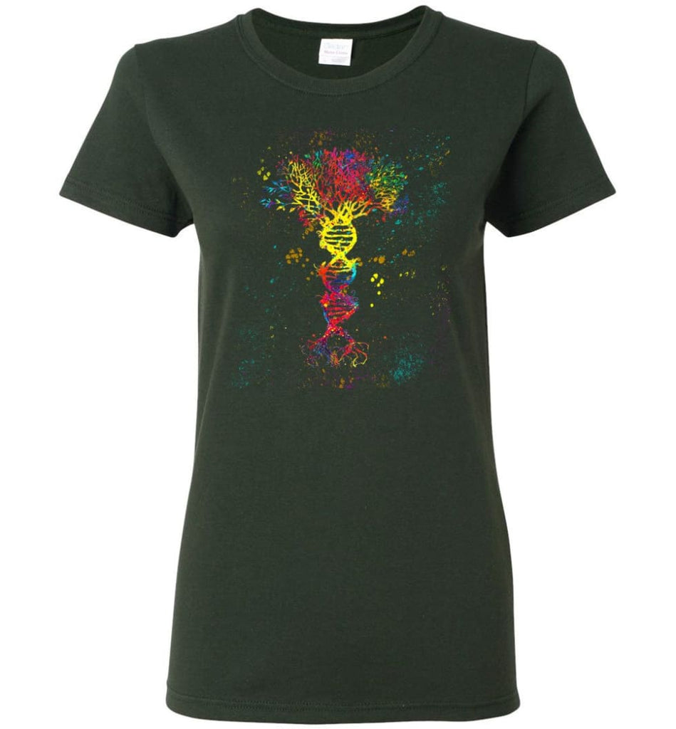 Tree Life Water Color Colorful DNA Tree - Women Tee - Forest Green / M - Women Tee