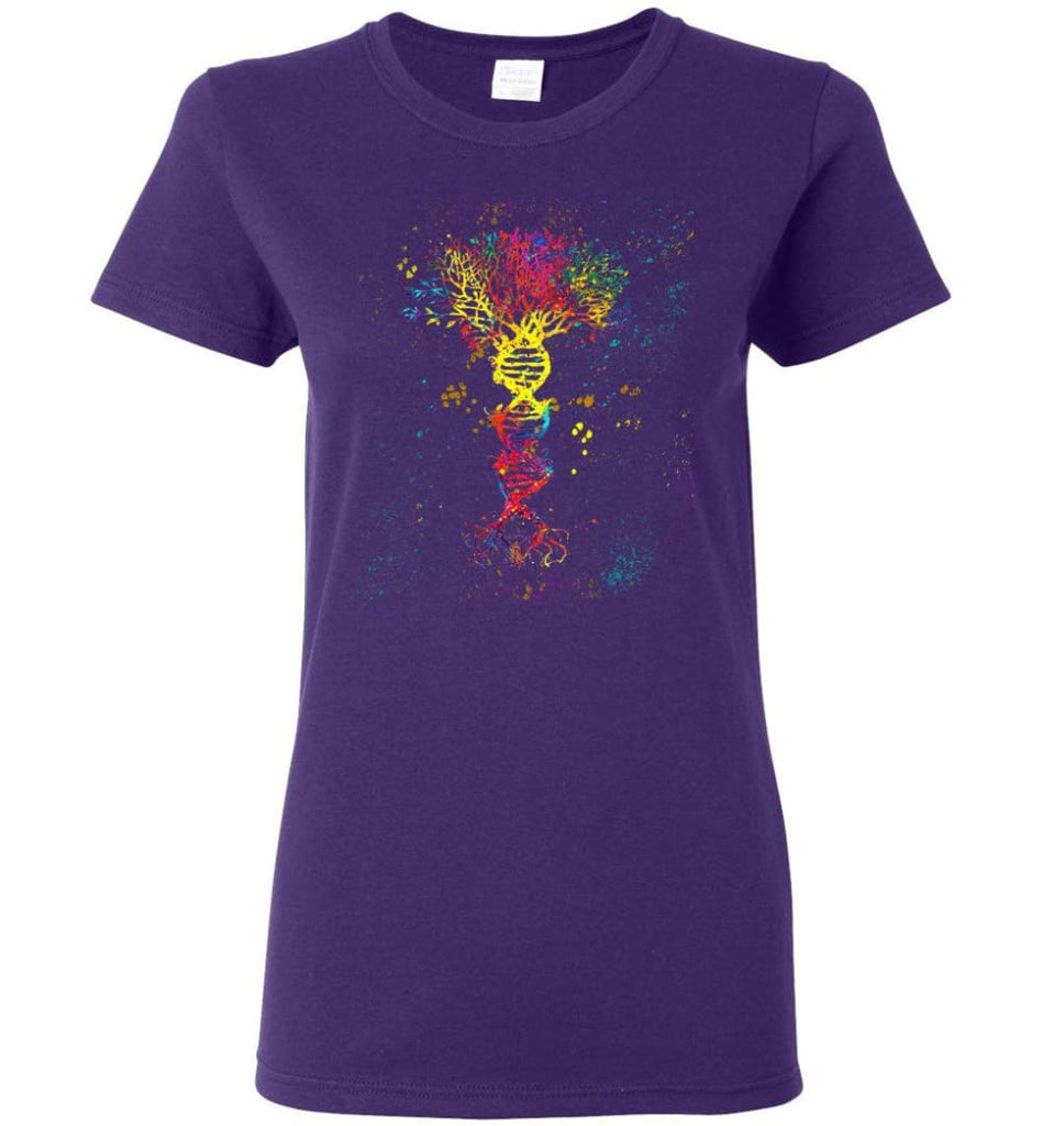 Tree Life Water Color Colorful DNA Tree - Women Tee - Purple / M - Women Tee