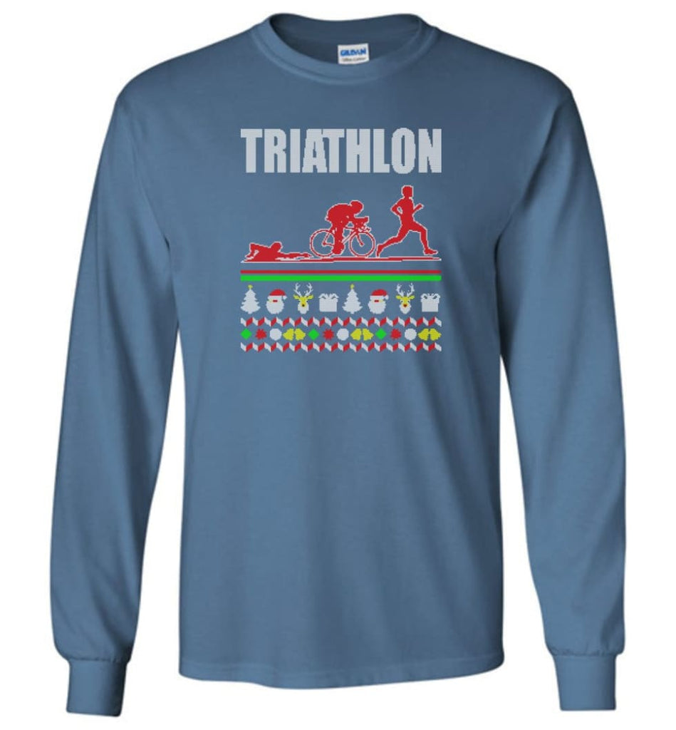 Triathlon Ugly Christmas Sweater - Long Sleeve T-Shirt - Indigo Blue / M