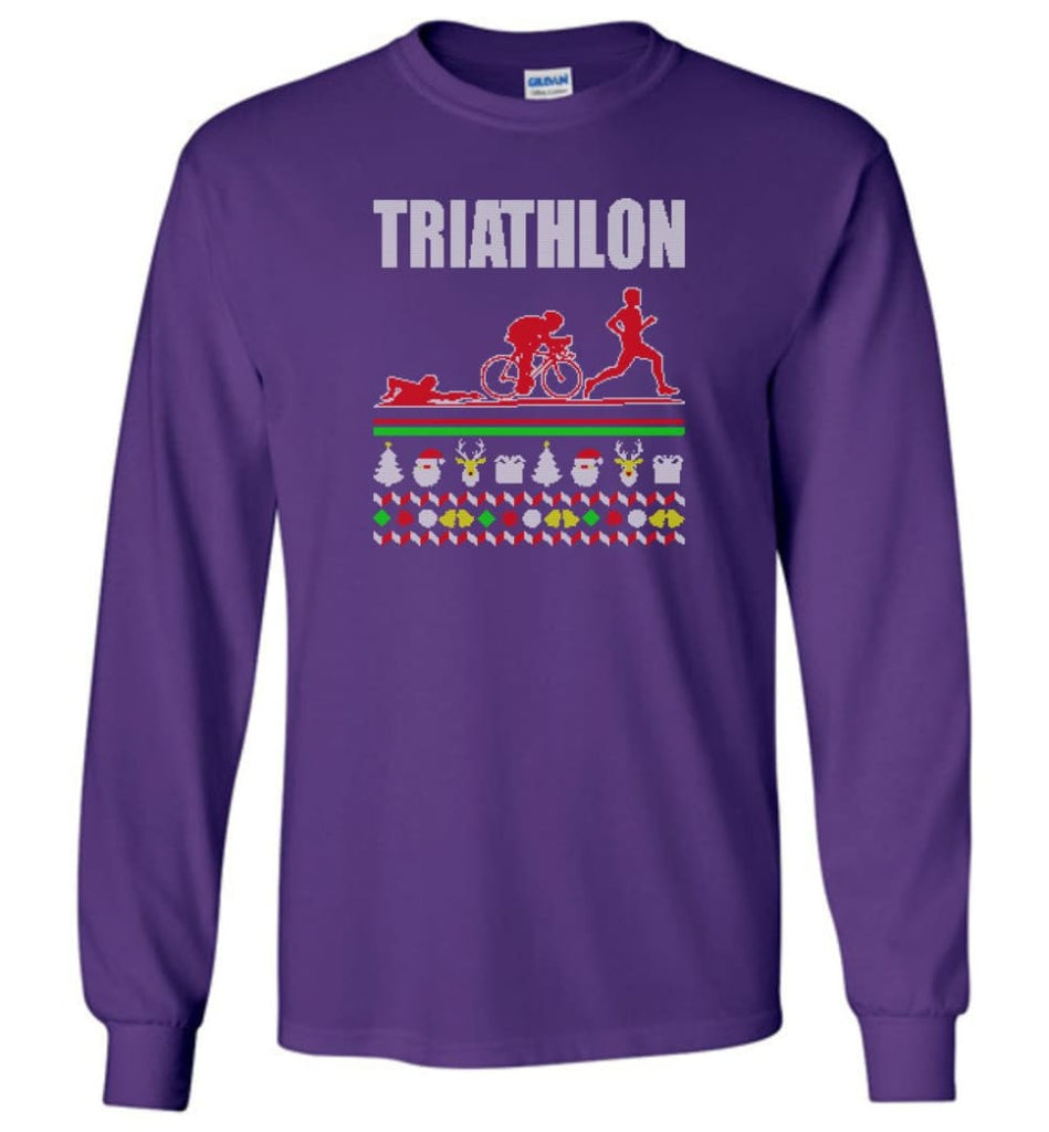 Triathlon Ugly Christmas Sweater - Long Sleeve T-Shirt - Purple / M