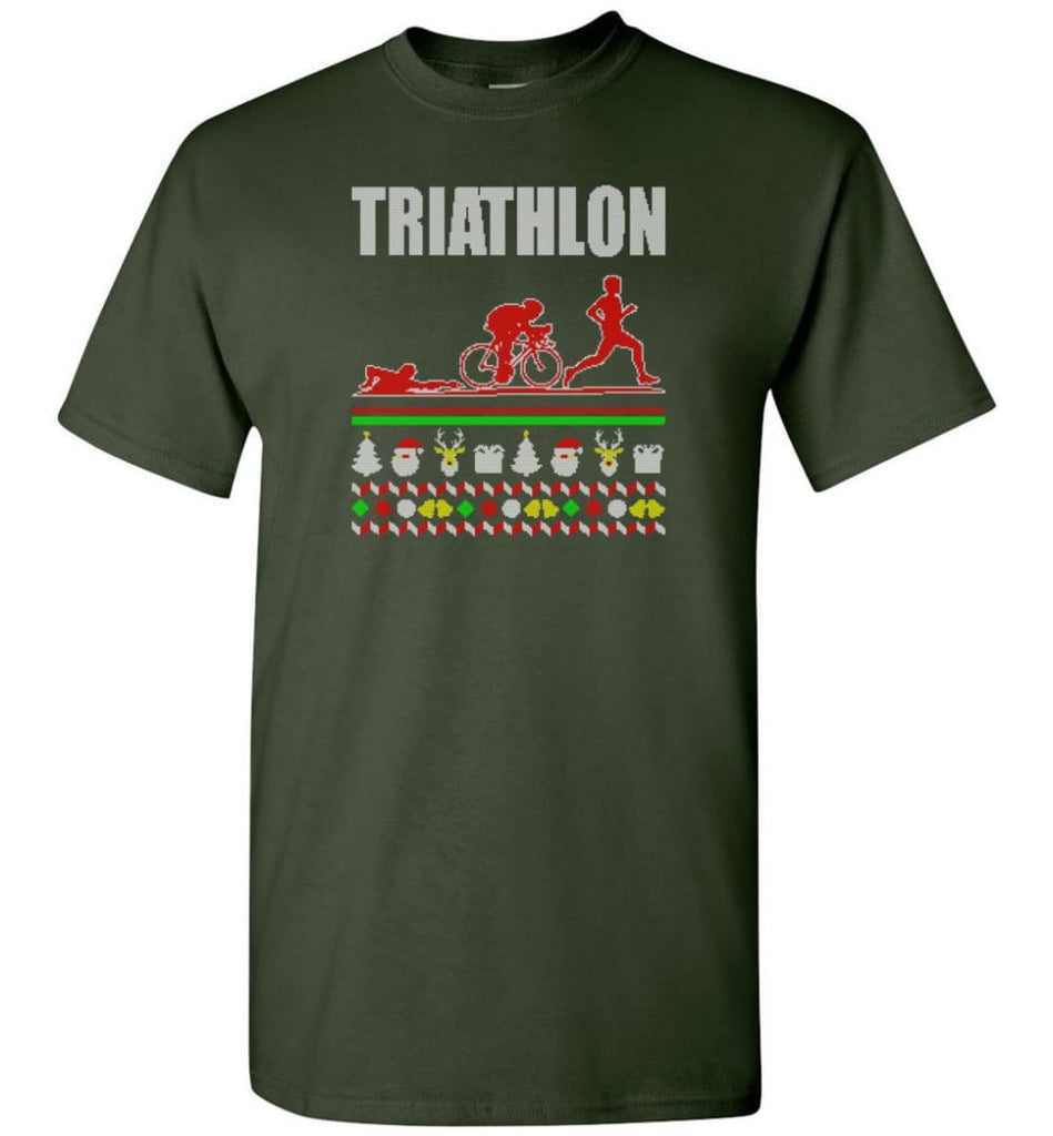 Triathlon Ugly Christmas Sweater - Short Sleeve T-Shirt - Forest Green / S