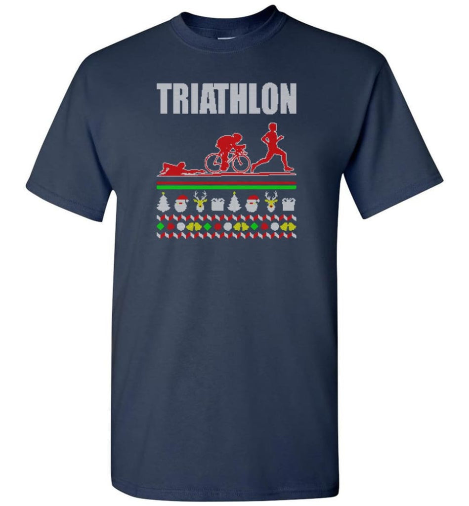 Triathlon Ugly Christmas Sweater - Short Sleeve T-Shirt - Navy / S