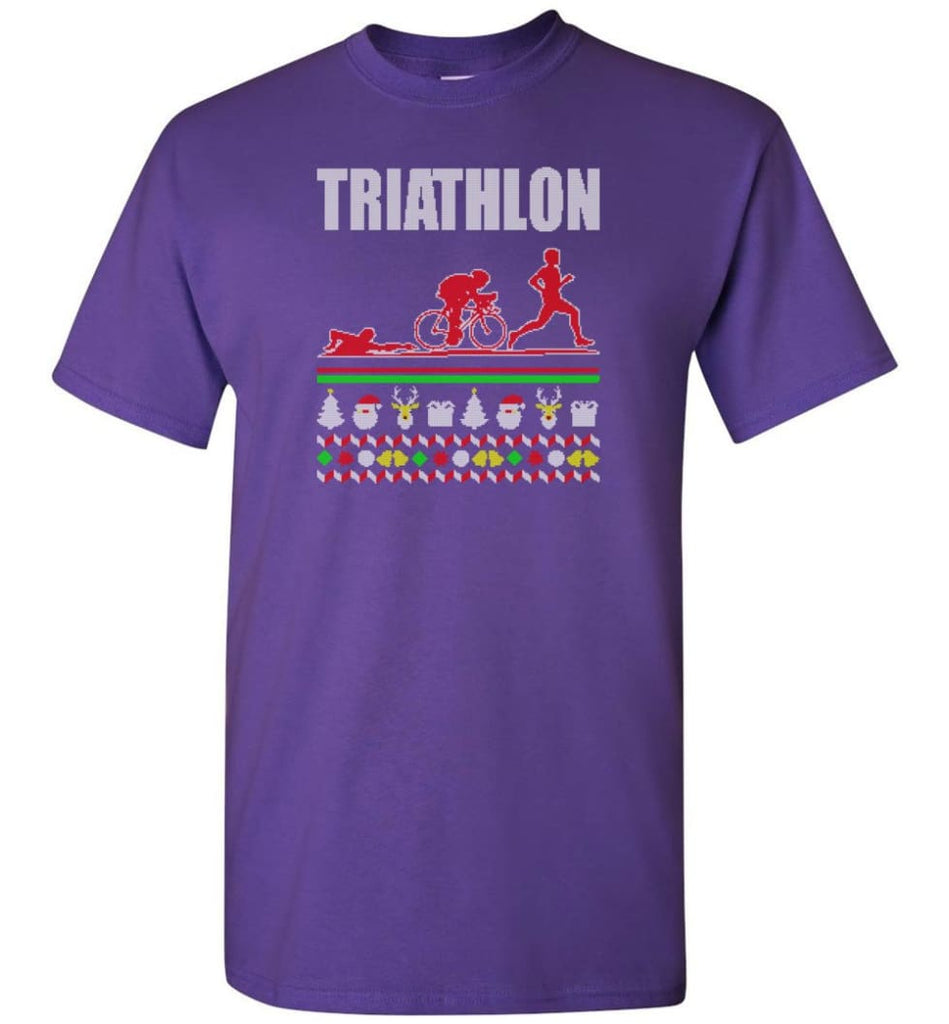 Triathlon Ugly Christmas Sweater - Short Sleeve T-Shirt - Purple / S