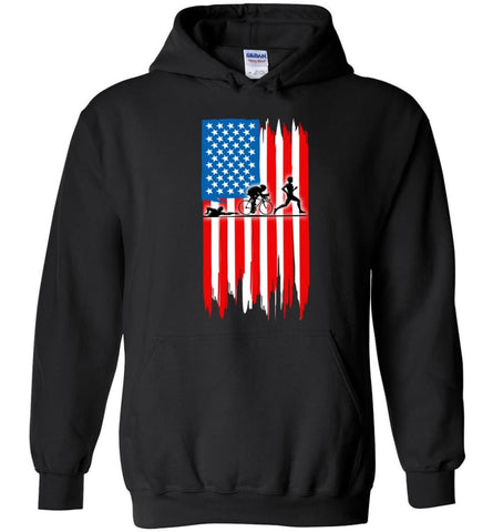 Triathlon With American Flag - Hoodie - Black / M