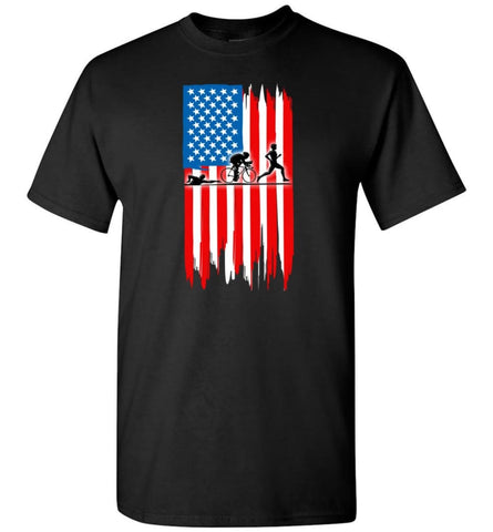 Triathlon With American Flag T-Shirt - Black / S