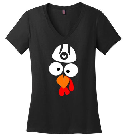 Turkey Face Coal Miners Thanksgiving Gifts Ladies V-Neck - Black / M