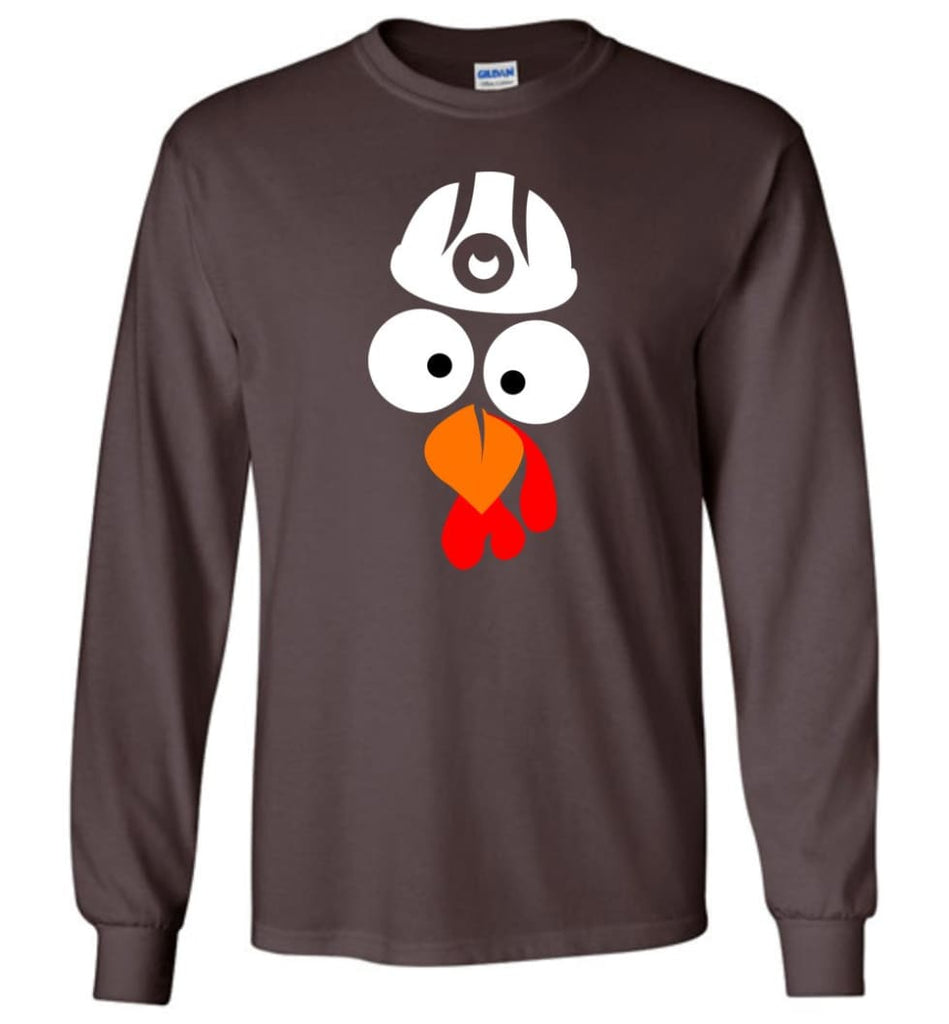 Turkey Face Coal Miners Thanksgiving Gifts Long Sleeve T-Shirt - Dark Chocolate / M