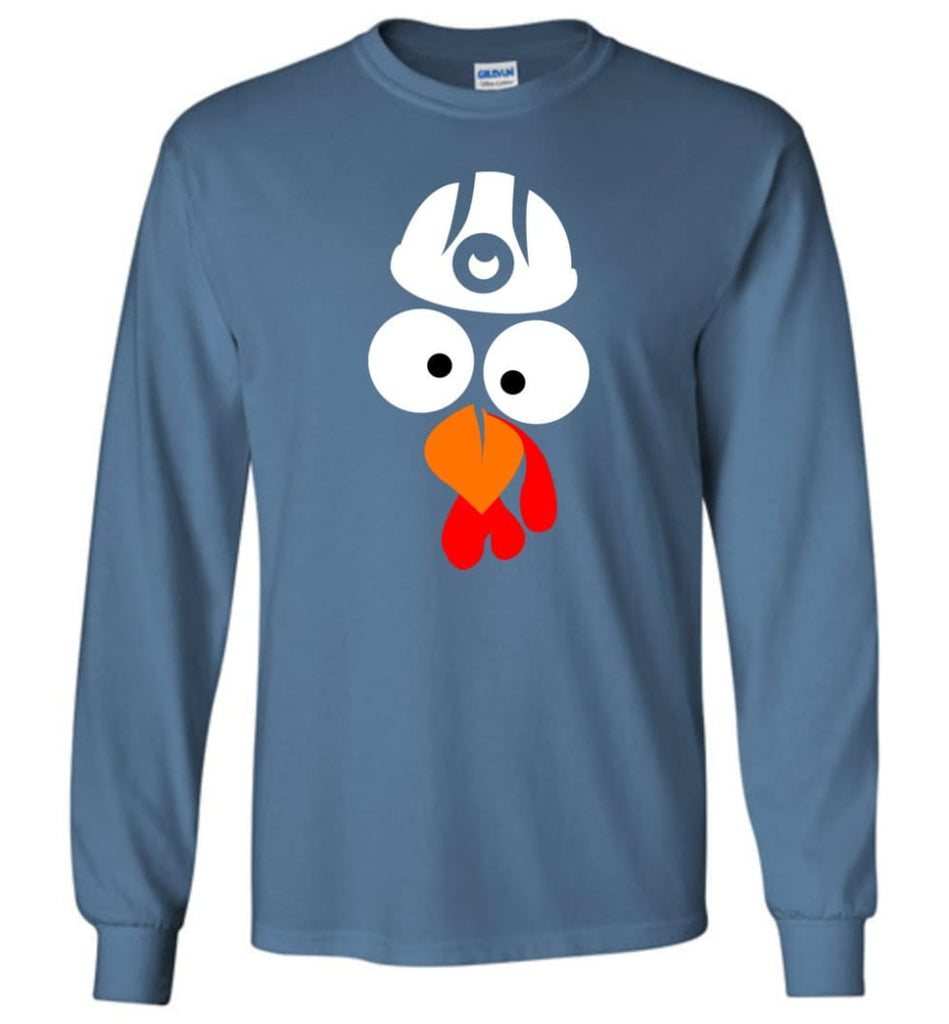 Turkey Face Coal Miners Thanksgiving Gifts Long Sleeve T-Shirt - Indigo Blue / M