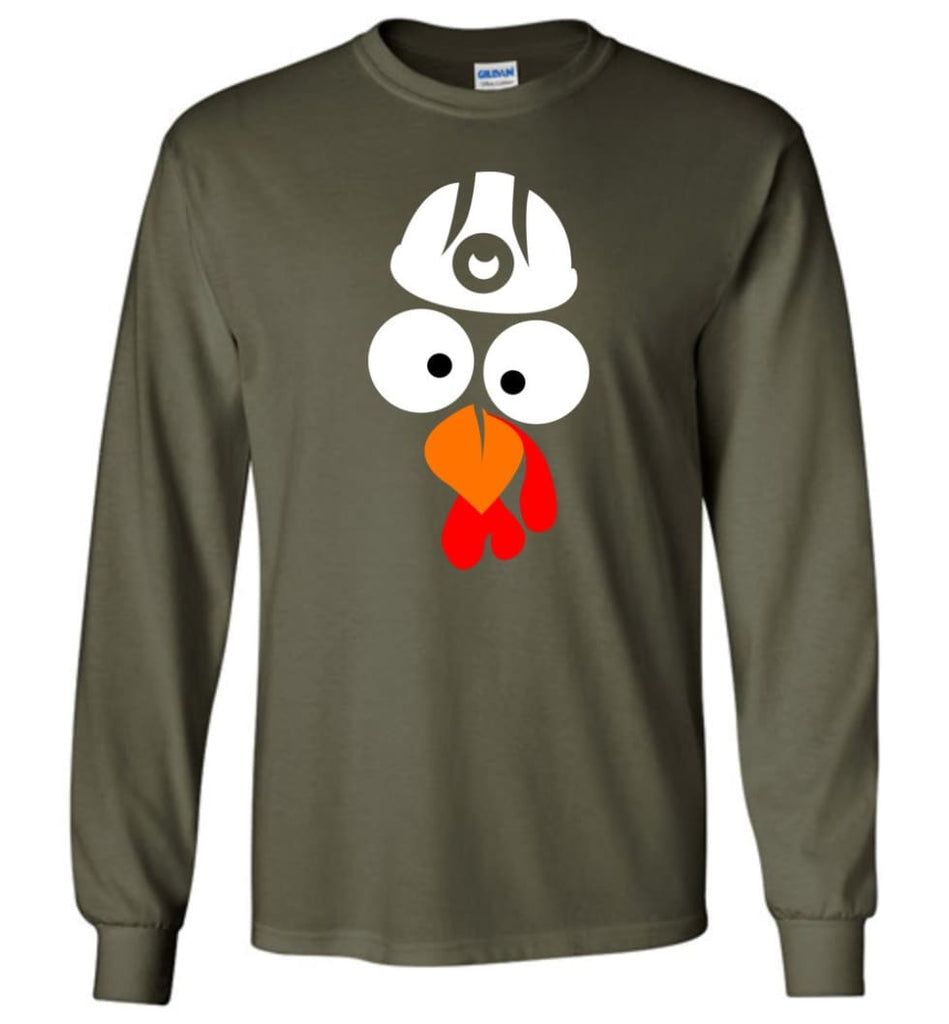 Turkey Face Coal Miners Thanksgiving Gifts Long Sleeve T-Shirt - Military Green / M