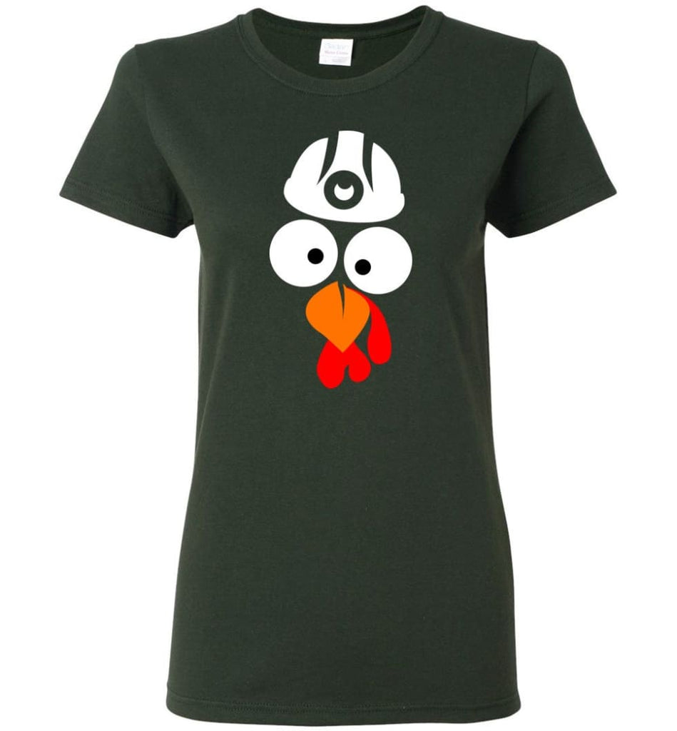 Turkey Face Coal Miners Thanksgiving Gifts Women Tee - Forest Green / M