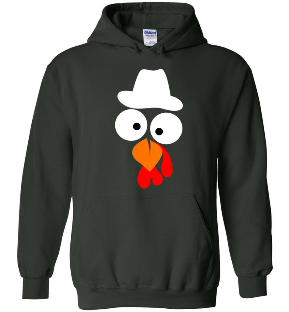 Turkey Face Cowboy Thanksgiving Gifts Hoodie - Forest Green / M