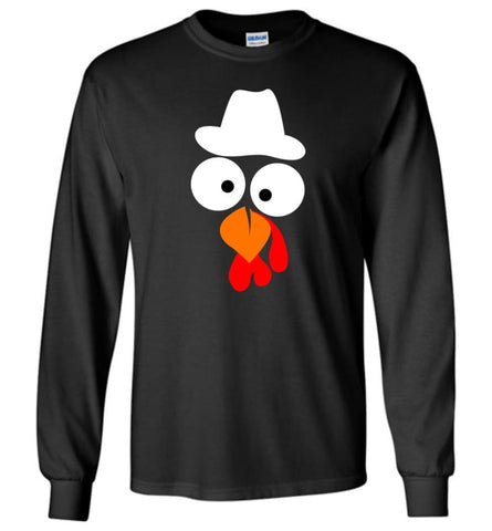 Turkey Face Cowboy Thanksgiving Gifts Long Sleeve T-Shirt - Black / M