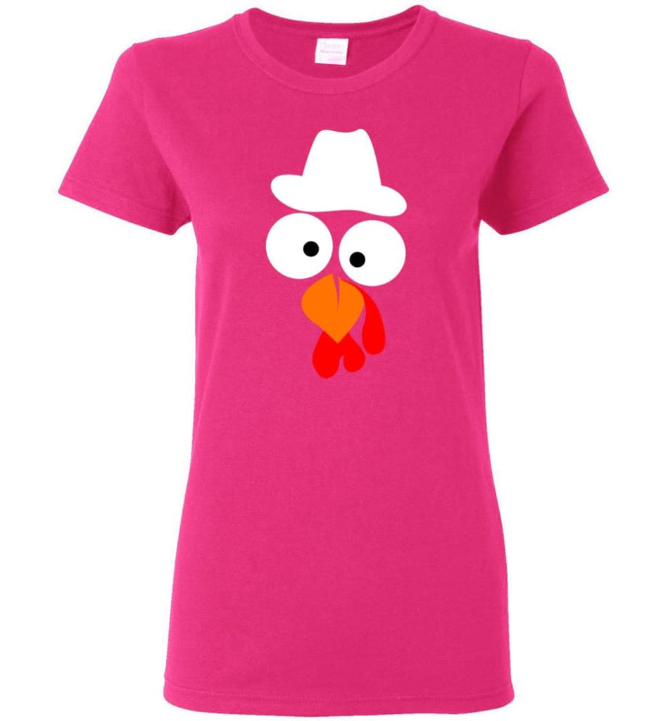 Turkey Face Cowboy Thanksgiving Gifts Women Tee - Heliconia / M
