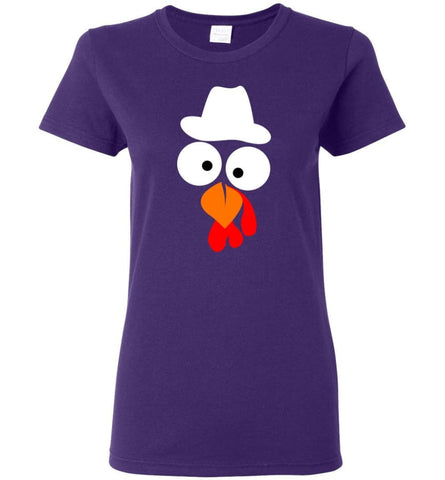 Turkey Face Cowboy Thanksgiving Gifts Women Tee - Purple / M