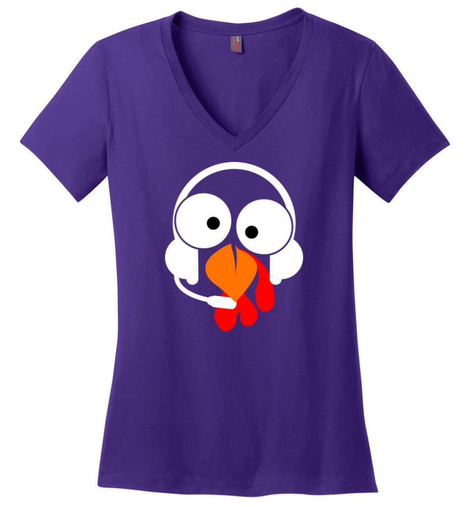 Turkey Face Dispatcher Thanksgiving Gifts Ladies V-Neck - Purple / M