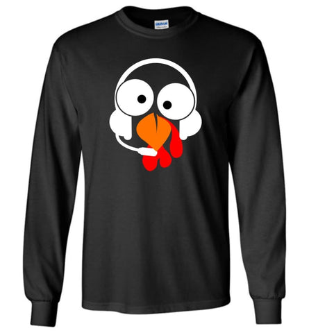 Turkey Face Dispatcher Thanksgiving Gifts Long Sleeve T-Shirt - Black / M