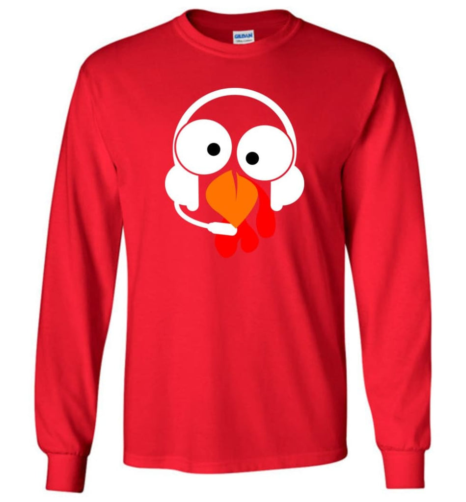 Turkey Face Dispatcher Thanksgiving Gifts Long Sleeve T-Shirt - Red / M