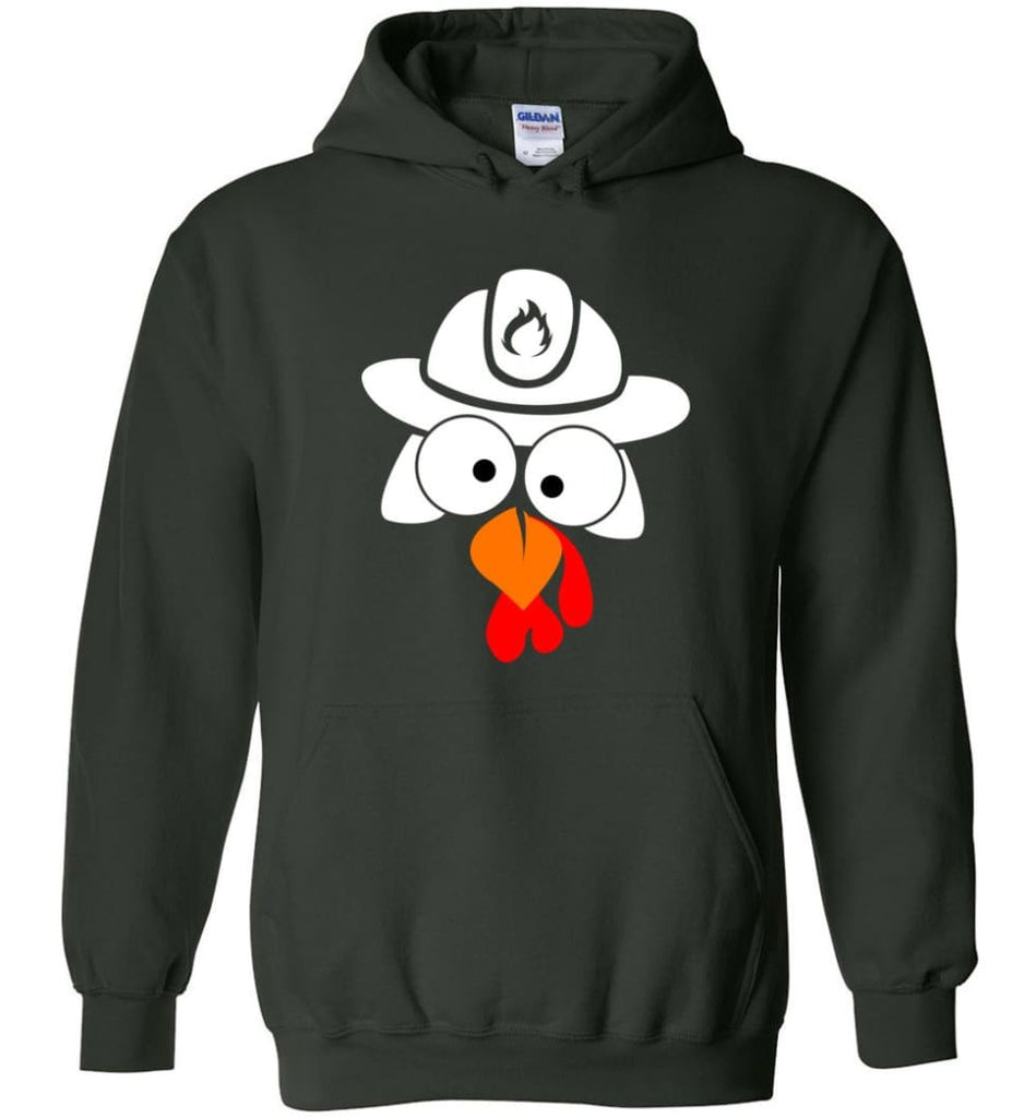 Turkey Face Firefighter Thanksgiving Gifts Hoodie - Forest Green / M