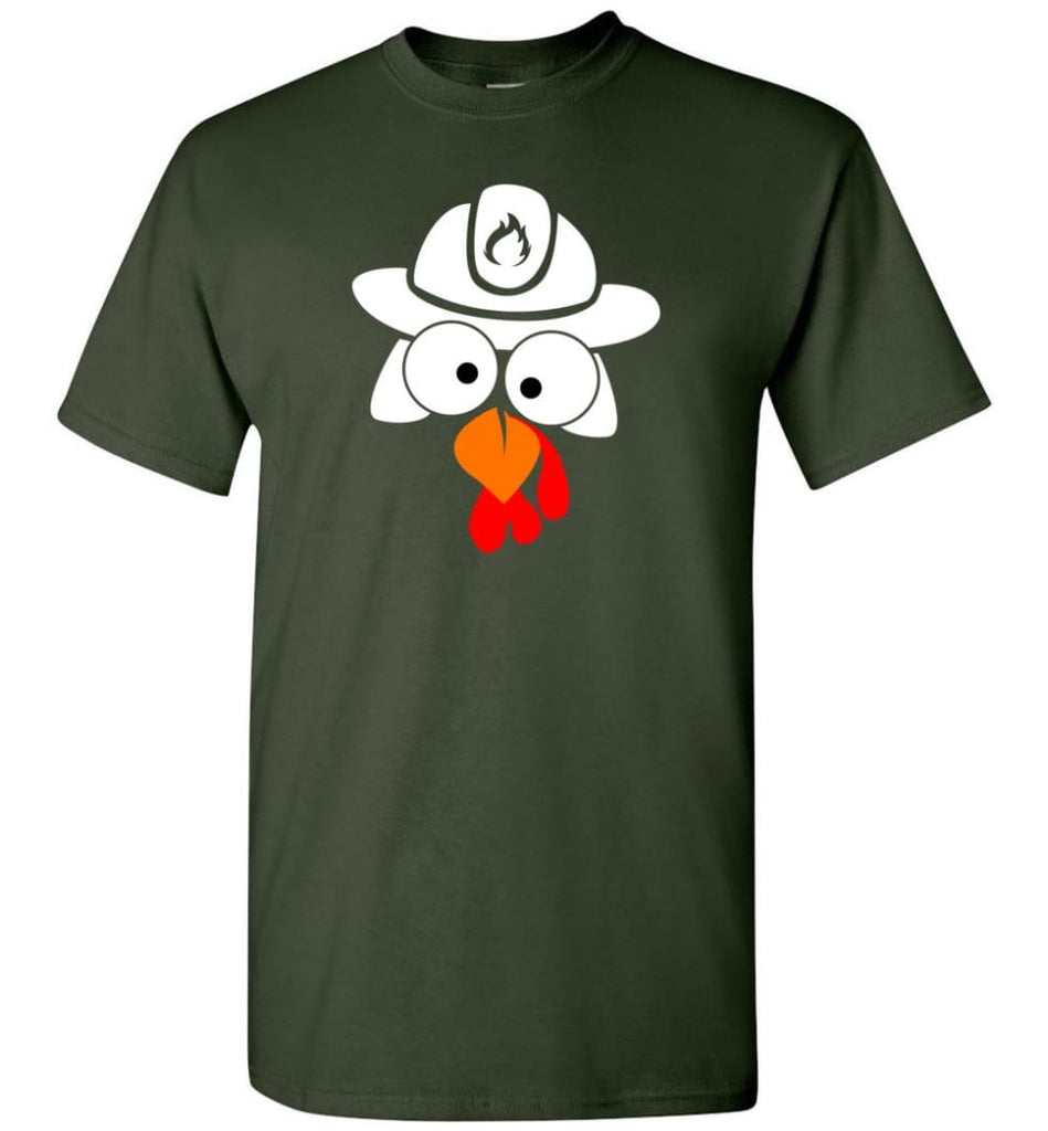 Turkey Face Firefighter Thanksgiving Gifts T-Shirt - Forest Green / S
