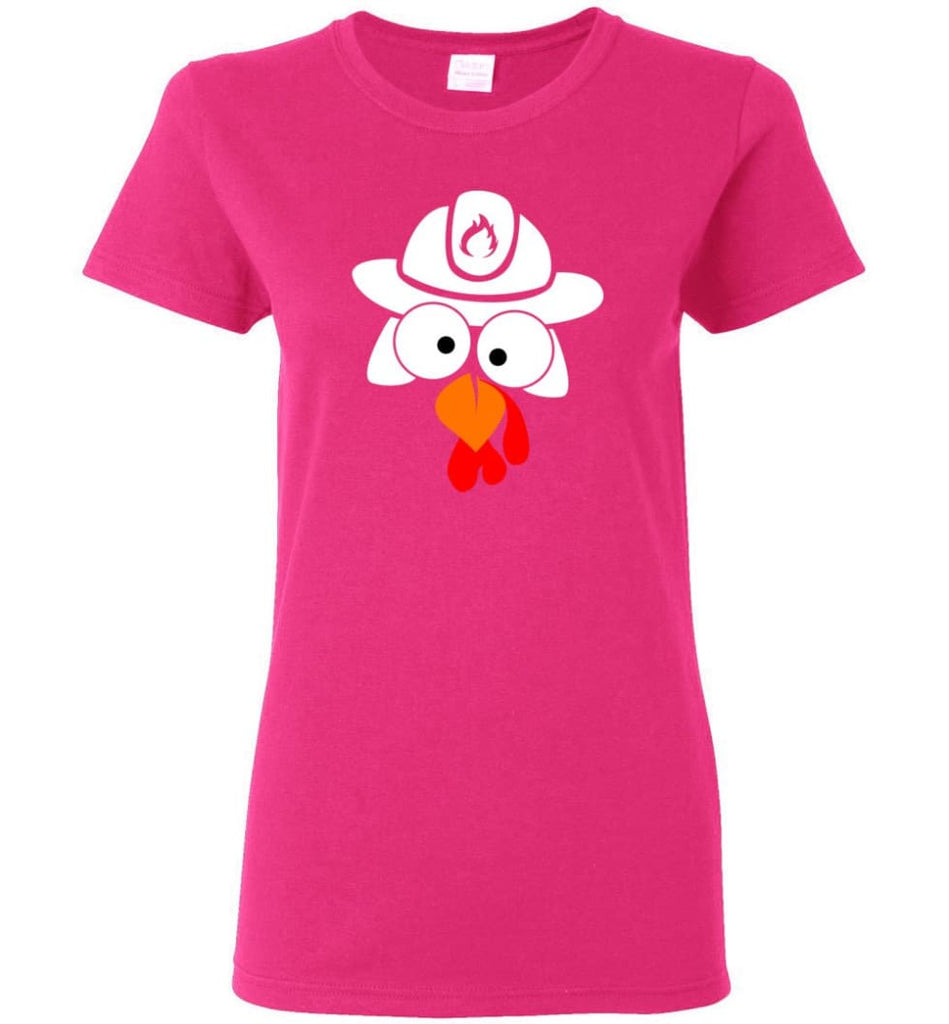 Turkey Face Firefighter Thanksgiving Gifts Women Tee - Heliconia / M