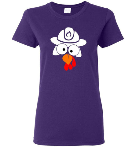 Turkey Face Firefighter Thanksgiving Gifts Women Tee - Purple / M