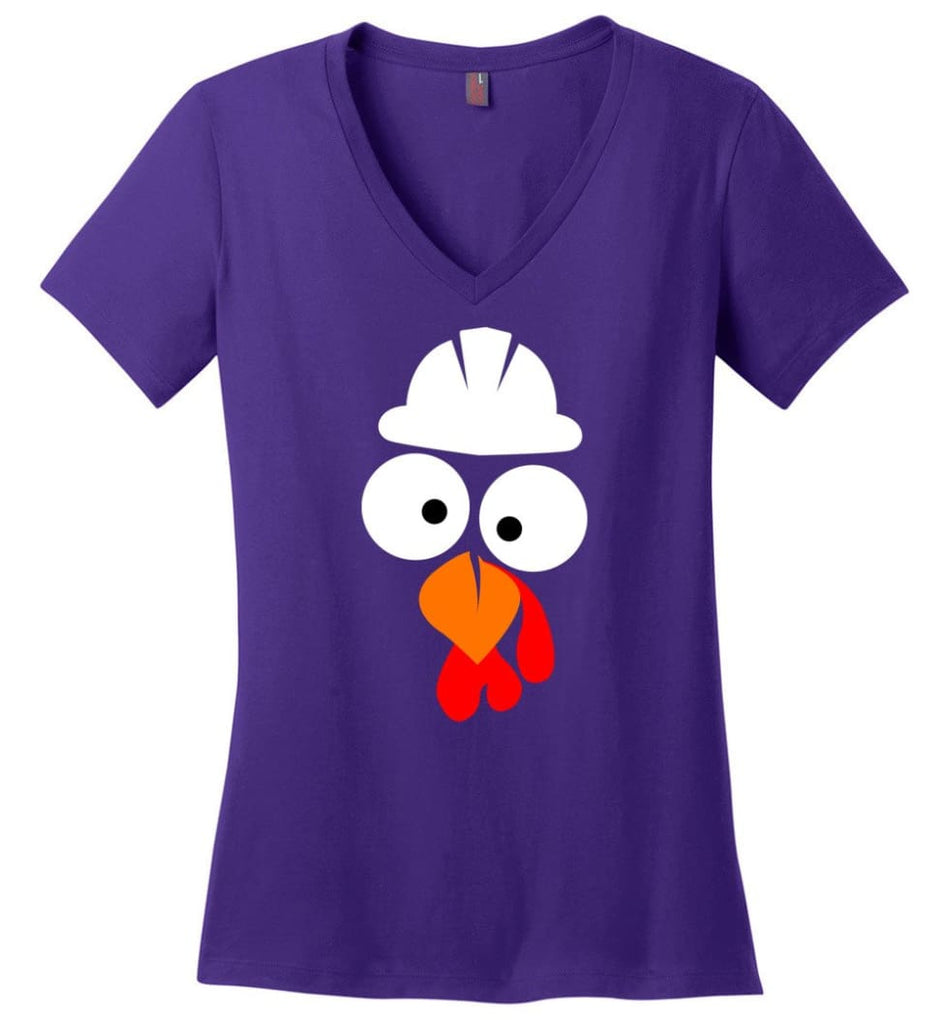 Turkey Face Ironworker Thanksgiving Gifts Ladies V-Neck - Purple / M