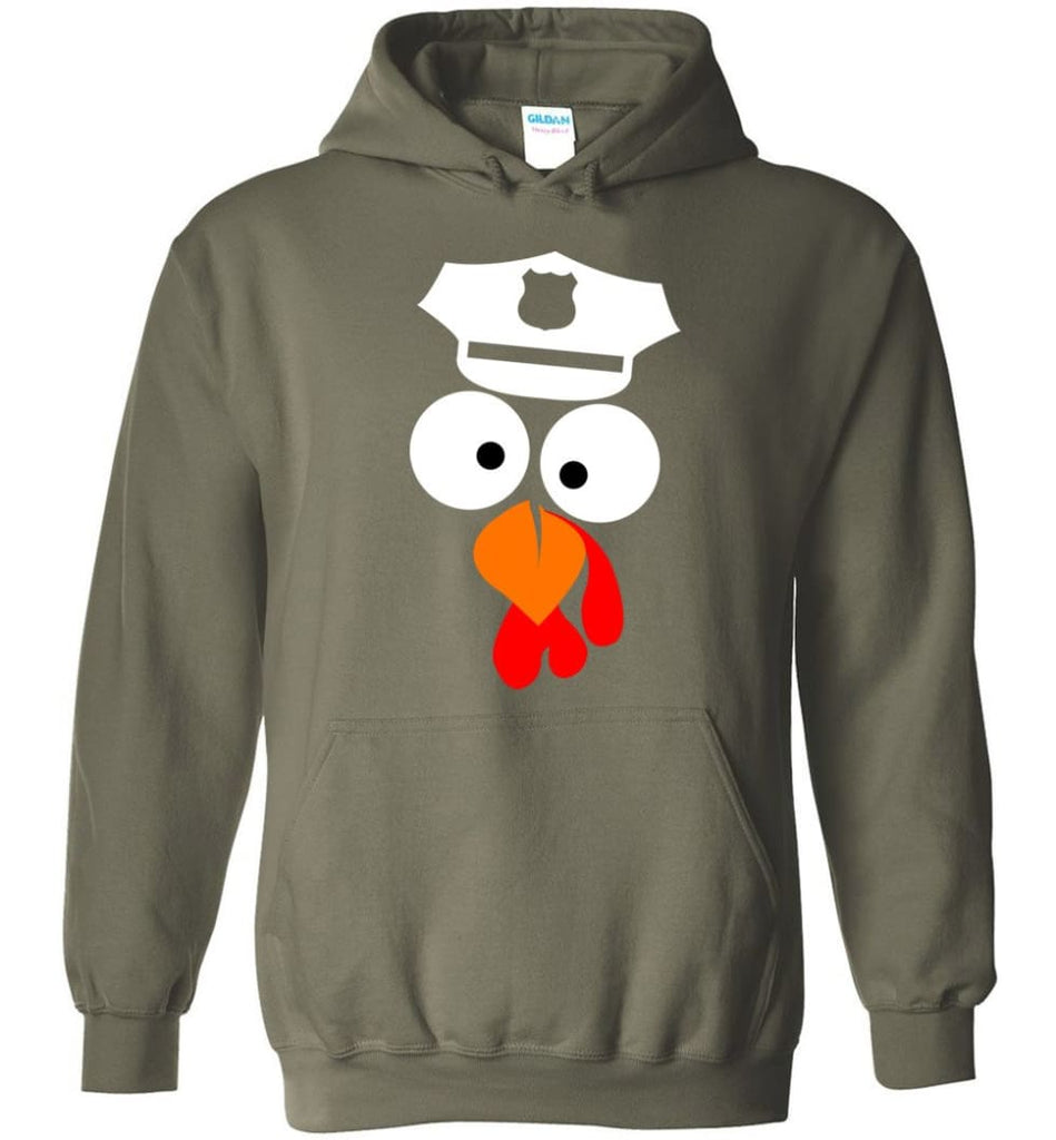 Turkey Face Police Thanksgiving Gifts Hoodie - Military Green / M