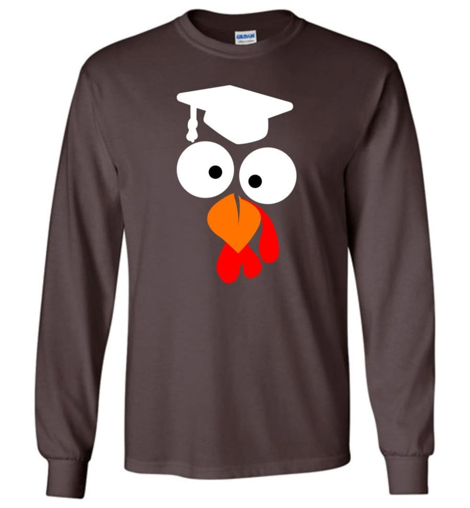 Turkey Face Teacher Thanksgiving Gifts Long Sleeve T-Shirt - Dark Chocolate / M