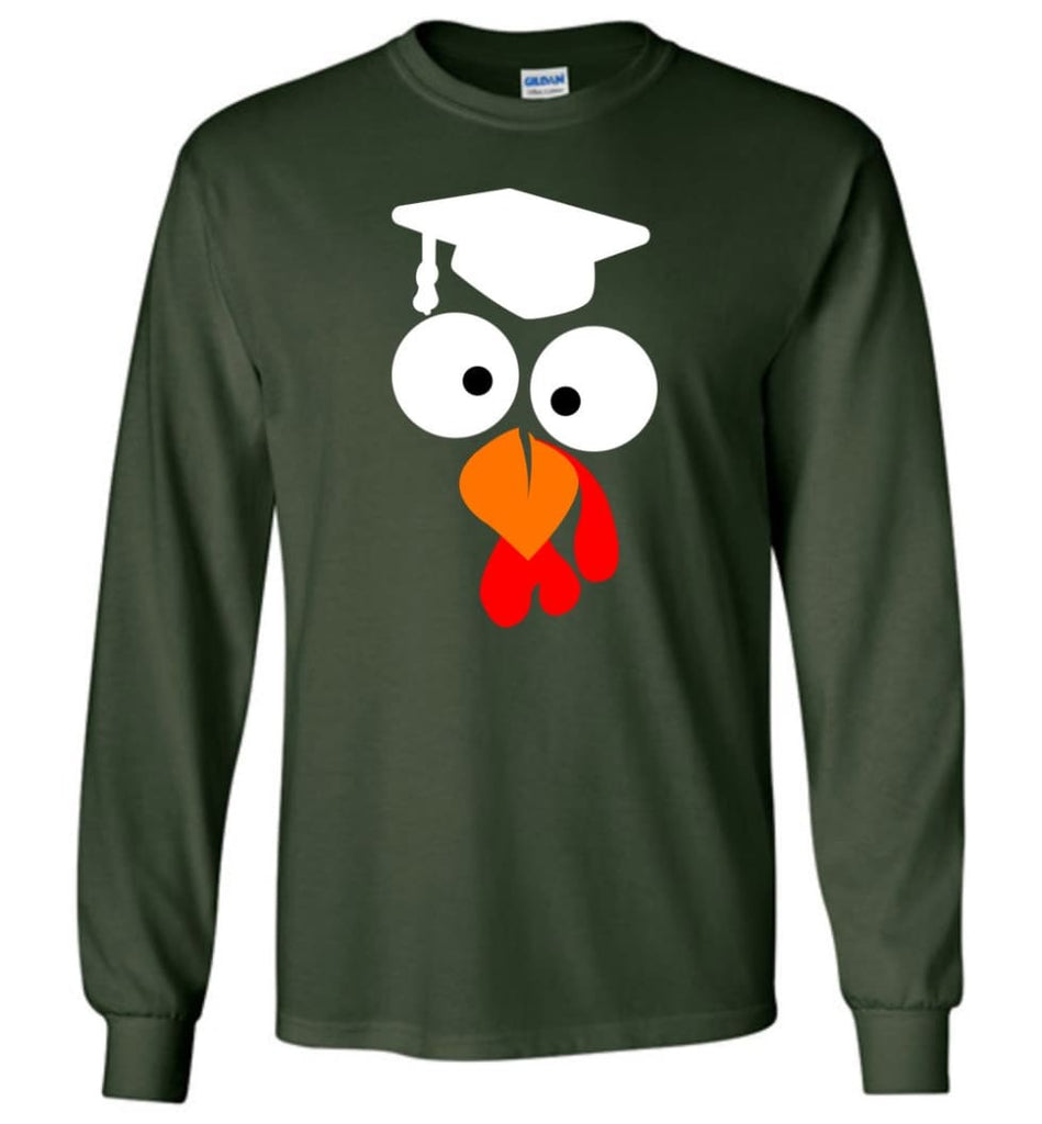 Turkey Face Teacher Thanksgiving Gifts Long Sleeve T-Shirt - Forest Green / M
