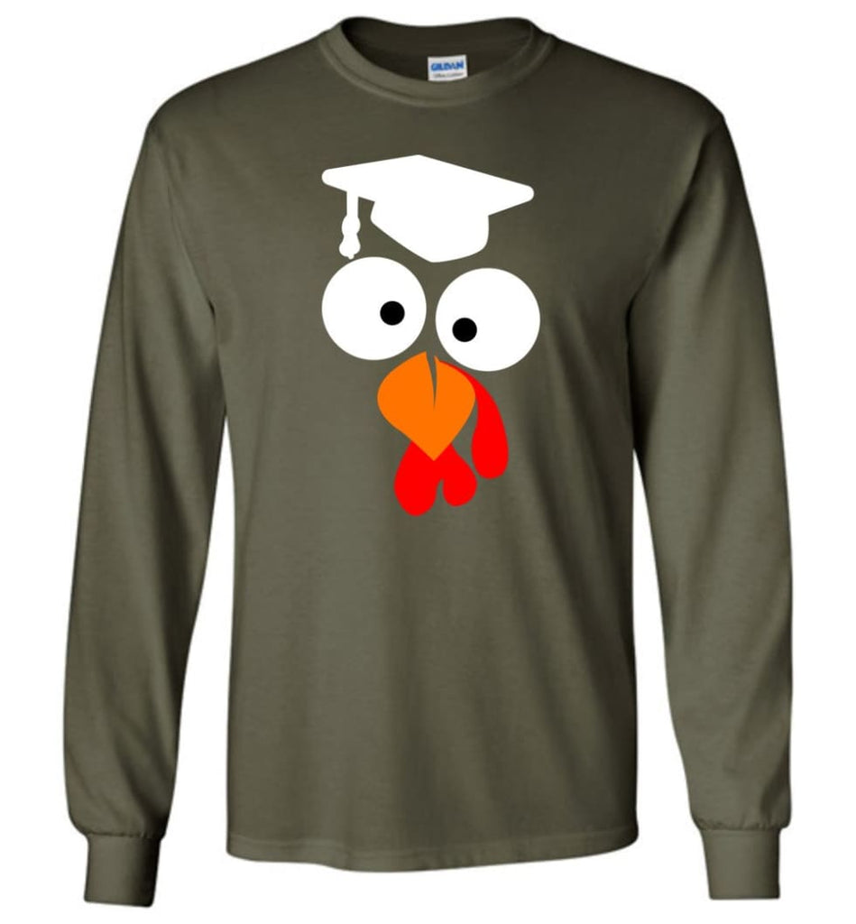 Turkey Face Teacher Thanksgiving Gifts Long Sleeve T-Shirt - Military Green / M