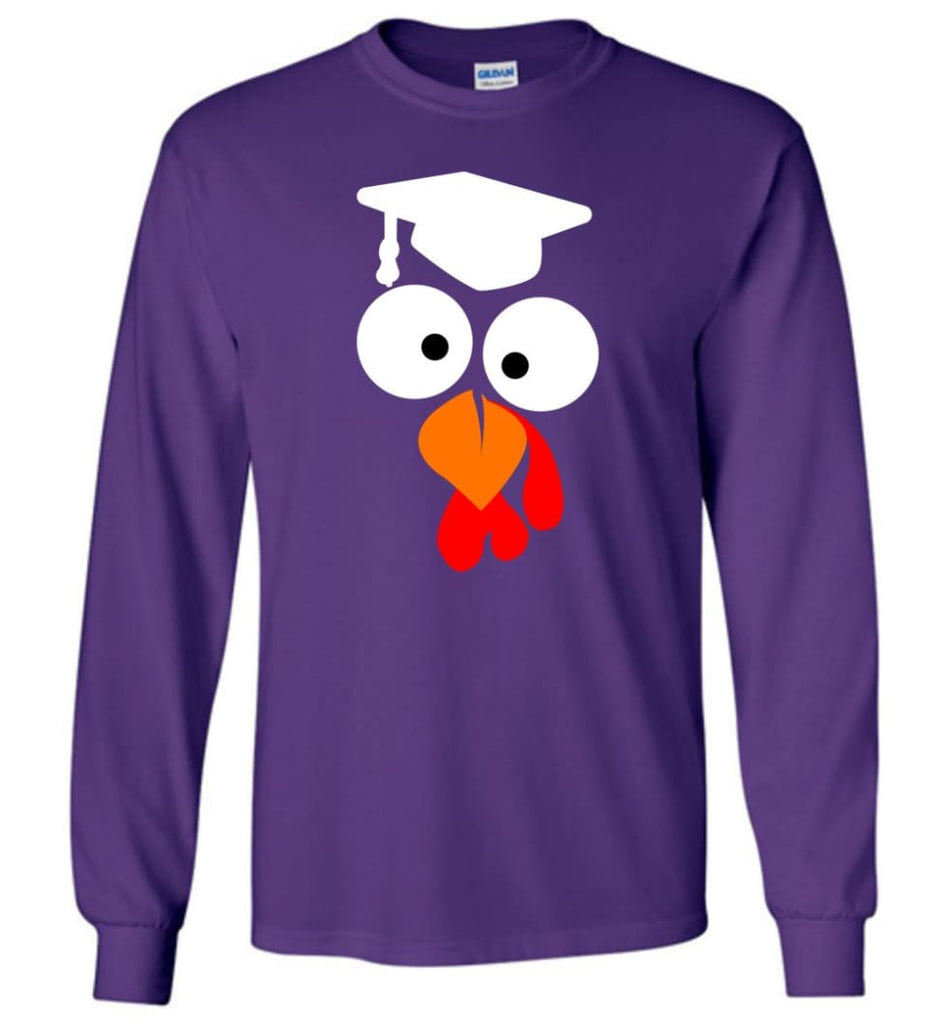 Turkey Face Teacher Thanksgiving Gifts Long Sleeve T-Shirt - Purple / M