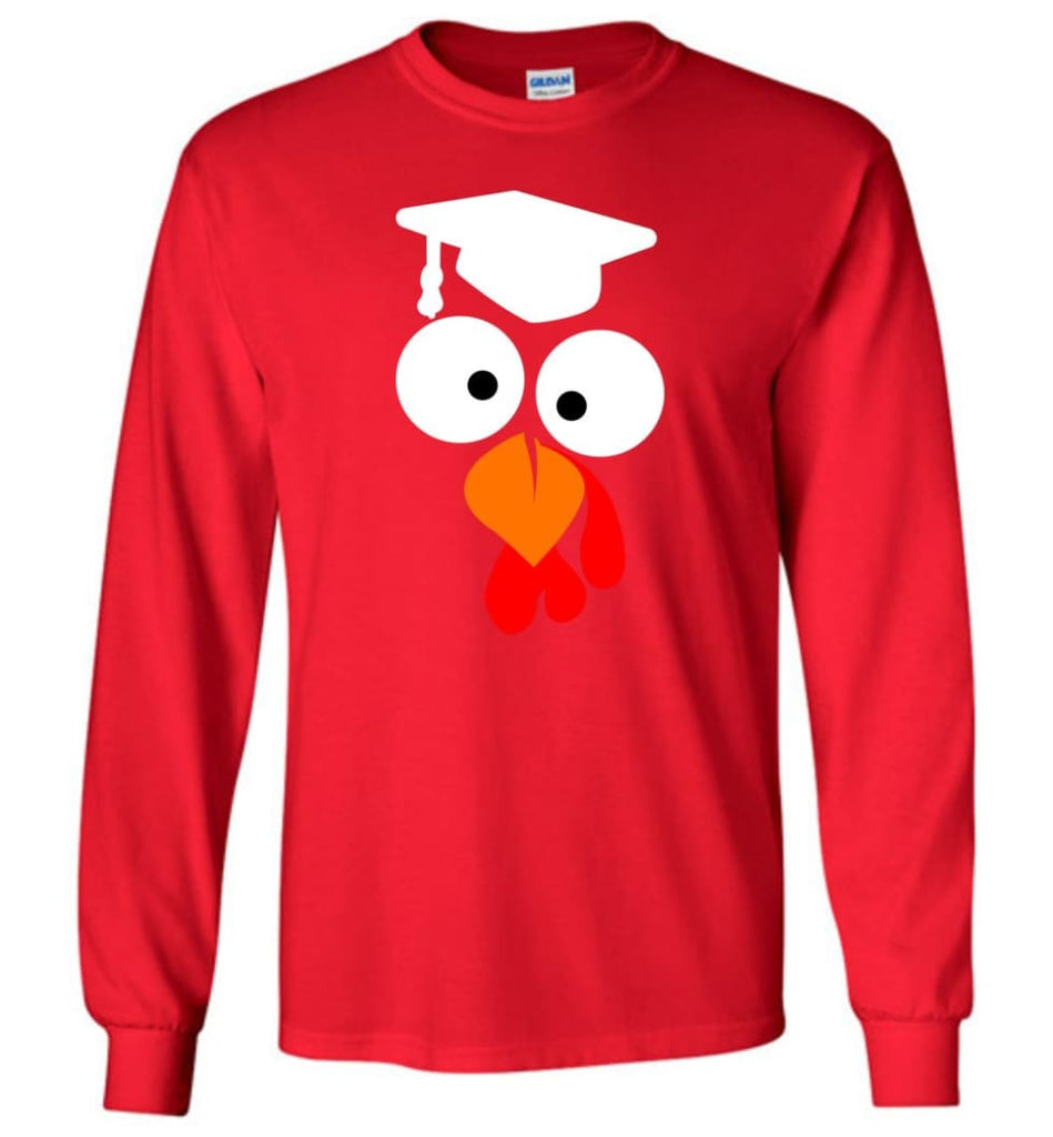 Turkey Face Teacher Thanksgiving Gifts Long Sleeve T-Shirt - Red / M