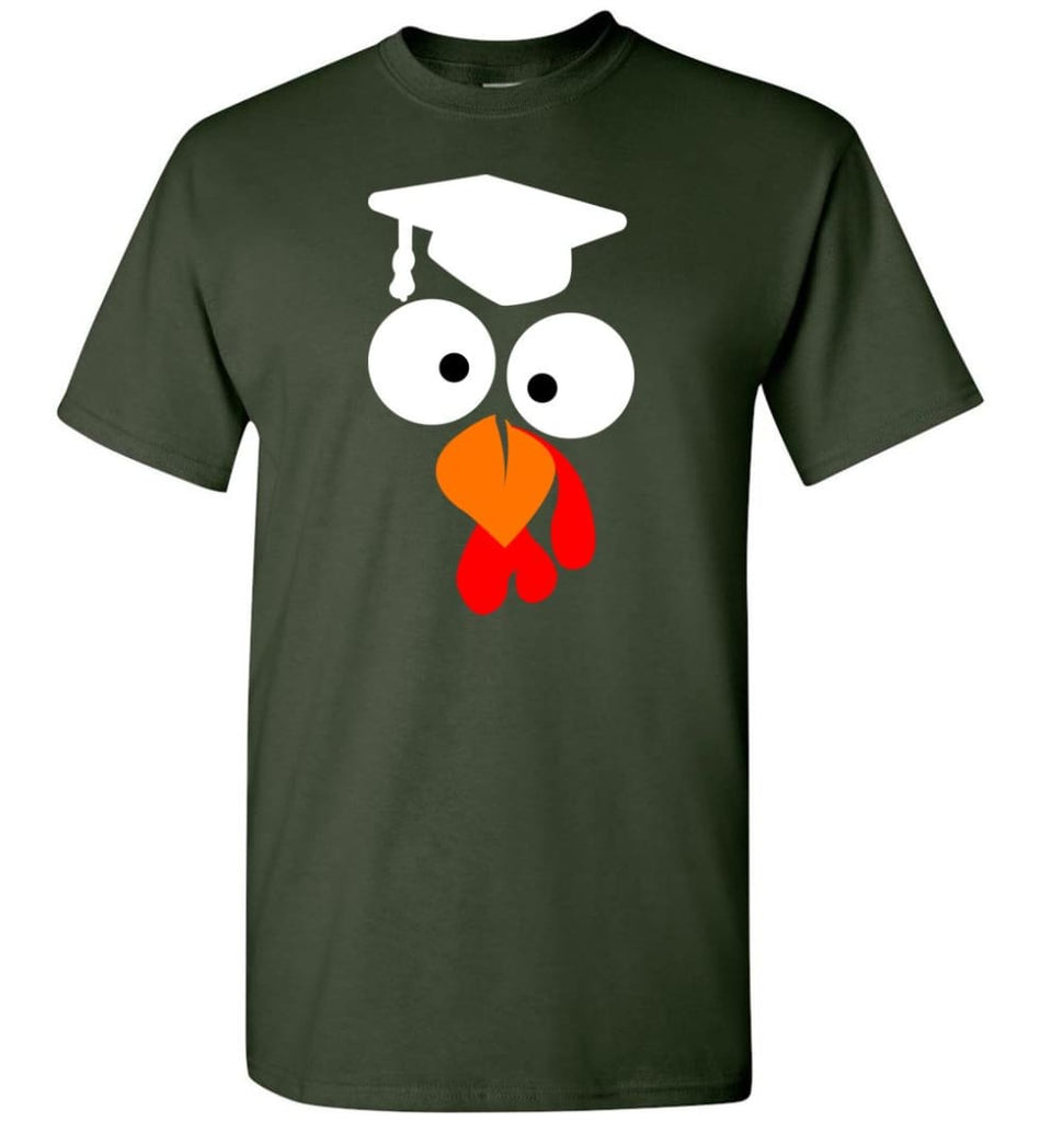 Turkey Face Teacher Thanksgiving Gifts T-Shirt - Forest Green / S