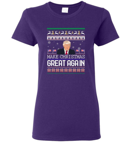Ugly Christmas Sweater Make Christmas Great Again Jumper Donald Trump Xmas Women T-Shirt - Purple / M